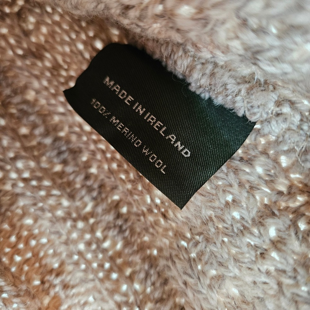 Aran Sweater Market Women S Beige 100% Merino Wool Cable Knit V-Neck Ireland - Picture 4 of 6